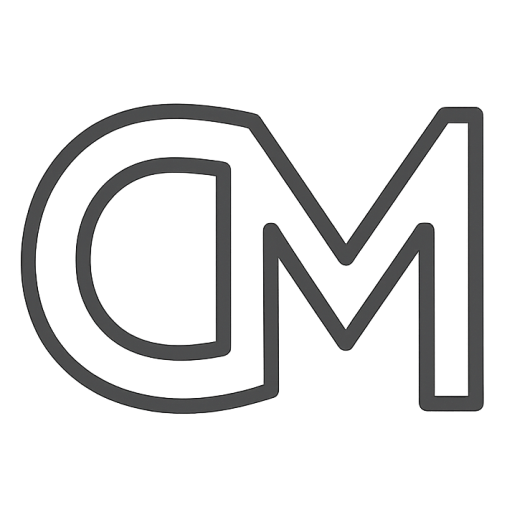 Create a minimal logo using only the letters 'CM' from the previous logo, without any additional graphics or background.